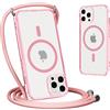 Yoedge Magnetica Traslucida Opaca Cover per iPhone 14 Pro con Cordino 6,1, Compatibile con Magsafe, Traslucida Opaca Ultra Sottile Silicone TPU Antiurto Custodia con Collana Laccio Tracolla, Rosa