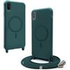 VAVAVOOMY Cover Compatible con iPhone XS Max rimovibile custodia in silicone,[Antiurto][Antiscivolo] Custodia con Regolabile Collana per Cordino Collana Necklace Cover Corda-Verde
