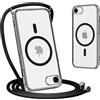 Yoedge Magnetica Cover per iPhone 7/8/SE2020/2022 con Cordino, Compatibile con Magsafe, Traslucida Opaca Sottile Silicone Antiurto Custodia con Collana Laccio Tracolla, Nero