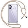 Pnakqil Cover per Samsung Galaxy A32 5G con Cordino, Trasparente Custodia con Laccio Tracolla Cellulare Girocollo Collana Protettiva per Samsung A32 5G 6.5 Pollic, Khaki