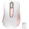memzuoix Mouse Wireless 2.4GHz, Mouse Ottico Portatile 1400 DPI con Mini Ricevitore USB, 5 Tasti e Funzionamento a Batterie per Laptop, Desktop, MacBook - Rosa Bianco