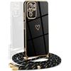 YAMCCCSE Cover per Xiaomi Redmi Note 10 Pro 4G con Collana Amore Cuore Custodia per Silicone Sottile Laccio Tracolla Case con Protezione Fotocamera Dorata Placcatura Cornice Paraurti, Nero