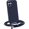 MyGadget Cover con Cordino per iPhone 16 Plus - Custodia con Corda - Case Opaca Antiurto | Bumper con Laccio | Tracolla - Practical Stylish - Blu Scuro