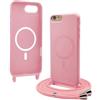 Bigcousin Magnetica Cover con Cordino per iPhone 8 / iPhone SE 2020/2022,[Compatibile con MagSafe], Cover in Silicone, Regolabile Cordino da Collo Nylon Catena Collana Tracolla,Rosa