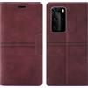 OKZone Cover per Huawei P40 PRO, Custodia Flip Pelle Portafoglio Magnetica Libro con Slot Schede, Slim Silicone TPU Bumper Wallet Supporto Case, Antiurto Cover per Huawei P40 PRO (Rosso)