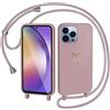 CaseLover Cover compatibile con iPhone 16 Pro Max con Cordino, Custodia con Laccio Collana Regolabile Morbida Silicone Case con Cuore Antiurto Protettiva Cover compatibile con 16 Pro Max, Rosa