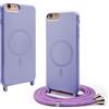 CUZZCASE Cover Compatibile con iPhone 6/iPhone 7/iPhone 8(4.7),Cover Magnetica[Compatibile con MagSafe],Bumper con Laccio,Regolabile Lanyard TPU Corda Silicone Case-Viola