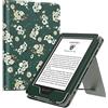 MoKo Custodia per Kindle 6 (11ª gen, 2024/2022), Fiori e Verde Scuro | Compatibile con Kindle 10ª/8ª generazione (2019/2016), custodia ultraleggera in PU, Riattivazione/Sospensione automatica