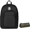 Invicta Zaino Scuola Doppio Scomparto Dial Solid, Nero, Tasca Porta Borraccia, Tasca per PC 14, Maxi Capienza, Zaino Scuola, Ragazzo e Ragazza + BUSTINA INVICTA LOGO