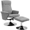 HOMCOM Poltrona relax, reclinabile, poltrona reclinabile a 135°, girevole a 360° con poggiapiedi, rivestimento in tessuto per soggiorno, camera da letto, ufficio, fino a 150 kg, grigio