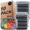 KINGHON 10 Pack Contenitori per alimenti con 1 scomparti, BPA free Contenitori di plastica impilabili, riutilizzabili 32 oz Bento lunch box-Suit per forno a microonde, congelatore