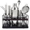 Lebarstor Kit cocktail da 20 pezzi in acciaio inox 750ml con supporto, shaker cocktail set con dosatore misurino cocktail, kit barman professionale completo per casa e bar, regali per papà (argento)