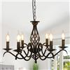 Comely Lampadario Tradizionale Country Vintage, 6 Luci Lampadario Nero Classico Industriale in Ferro Battuto, Lampada a Sospensione Candelabro per Sala da Pranzo Camera da Letto Salotto Cucina
