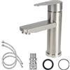 Minnhua Miscelatore Lavabo Bagno Acciaio Inossidabile, Rubinetto Bagno con Tubo Flessibile, Rubinetto Lavandino, Bidet Acqua Calda e Fredda (Argento)
