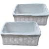 ARPAN - 2 cesti portaoggetti in vimini 100% ecologici, con panno, misura L, 43 x 32 x 16 cm, colore: bianco