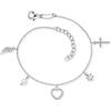 Engelsrufer Bracciale da donna in argento sterling con zirconi, perle e ciondoli - croce cuore ali d'angelo - chiusura a moschettone - lunghezza regolabile - senza nichel, 17+3cm, Argento sterling,