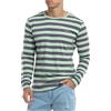 KUYIGO Maglietta da Uomo a Maniche Lunghe a Righe in Cotone Classico Girocollo alla Moda Giovane, Verde e Blu Navy, S