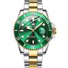 OLEVS Orologio da uomo in argento, grande viso in acciaio inox, classico facile da leggere orologio da polso di lusso da uomo, 5885-quadrante verde/bracciale in oro-argento, Standard
