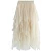 Fnjuucw Gonna a pieghe da donna in tulle, gonna a tutù irregolare, gonna casual elastica in vita, gonna da principessa, per streetwear, Albicocca, Taglia unica