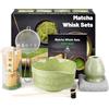 kurkip 7 pezzi Kit Cerimonia Giapponese Matcha, Frullino Matcha in Bambù Naturale, Ciotola Matcha, Paletta Bambù, Colino, Strofinaccio, Portacucchiaio, Porta Frullino, Set Matcha Completo, Verde maculato
