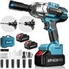 Seesii Avvitatore a Impulsi 479 Ft-lbs (650Nm), 21V Avvitatore a Impulsi a Batteria 3300 RPM con 2 Batterie 4.0Ah, 6 Dadi, 8 Punta da Trapano, 6 Viti, Avvitatore a Impulsi da 1/2 per Auto e Uso