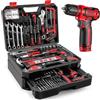 DEKO Cassetta Attrezzi Completa Elettriche: DEKO 238 Pezzi con Trapano a Batteria 12V, Valigetta Attrezzi con Set Completo di Punte, Rosso