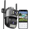 ANBIUX 2.5K Telecamera Wi-Fi Esterno - 2,4/5G WiFi 360° PTZ, Telecamera Esterno con Doppio Obiettivo, Visione Notturna a Colori, Rilevamento Intelligente, Audio Bidirezionale, Cloud 0, IP66