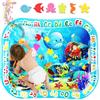 GARNHLOB Tappetino ad Acqua per Neonati Grande 95x76 cm, Gonfiabile Non Tossico Tappeto Acqua con Animali Marini, Tummy Time Water Mat Giocattolo Sensoriale per Apprendimento e Gioco (Blu)