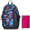 Mitama Zaino Scuola Triplo Scomparto con Tasca Porta PC, Nero e Viola, Bambino + Taccuino Fogli a Righe + Matita Inclusa