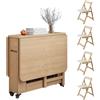 CLXRZM 150cm Tavolo Da Pranzo Pieghevole e Sedie, Tavolo Da Cucina Retrattile per Piccoli Spazi con 4 Sedie e Cassetto, Set di Table Allungabile con Ruote in Legno Massello (Legno)