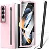 BAILI Custodia per Galaxy Z Fold4 con penna stilo, cover per Fold4 con supporto + slot per S Pen, pellicola protettiva frontale per Samsung Galaxy Z Fold4 con supporto pieghevole-Rosa