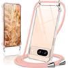 Coiwxmoi Cover per Google Pixel 8 con Cordino 6,17,Trasparente Custodia con Laccio Tracolla Corda Catena Cinghia,Ultra Morbido Silicone TPU Antiurto Case per Google 8 5G, Oro Rosa
