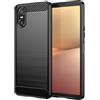 owlhold Cover per Sony Xperia 10 VI, Custodia Spazzolata e Fibra di Carbonio Morbido Silicone TPU Slim Fit Case, Antiurto, Antigraffio, Antiscivolo, Protezione Grado Militare, Nero