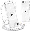 Yoedge Magnetica Trasparente Cover per iPhone 17e / iPhone 16e con Cordino, [Compatibile con MagSafe] Custodia con Collana Sottile Silicone TPU + PC Antiurto Bumper Protettivo Case con Magneti, Bianco