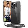 Vaykwo Trasparente Cover con Cordino per iPhone 14 Pro Max 6,7'', Grigio | Custodia con Collana, Regolabile e rimovibile, Trasparente Case con Laccio Tracolla,