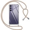 Pnakqil Cover per Samsung Galaxy S24 Plus con Cordino, Trasparente Custodia con Laccio Tracolla Cellulare Girocollo Collana Protettiva per Samsung S24+ 6.7 Pollic, Khaki