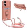 BGHHEU Cover con Cordino per Honor X7B,Custodia con Collana Collo Silicone Antiurto Case,Protezione Fotocamera Slot Carte 360° Anello Supporto,Silicone Case,Pink