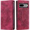 CASEONJAN Cover per Google Pixel 8a, Pelle PU Custodia a portafoglio con scomparti per Slot Schede, Antiurto Flip Caso Cover per Google 8a (Vintage Rosso)