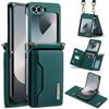 Mxinxiu Custodia a portafoglio per Samsung Galaxy Z Flip 3, custodia in pelle opaca con porta carte di credito, tracolla rimovibile, design con fibbia - Verde