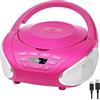 Gueray Lettore CD portatile Boombox Lettori CD audio domestici con altoparlanti Radio FM Ingresso AUX Supporto Cuffie Modalità playlist Riproduzione PROG per audiolibri da esterno e interno Rosa