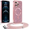 Phoona Glitter Cover per iPhone 12 Pro Max 6,7 con Cordino, Antiurto Silicone Protezione, Compatibile con MagSafe Cover con Cordino, Anti Graffi, Non Ingiallente, Rosa