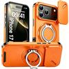 BAFUGU Cover Magnetica per iPhone 17 Pro, Compatibile con MagSafe, Custodia Protezione Fotocamera Scorrevole, con Rotazione a 360° supporto a cerchio nascosto, Cover antiurto-Arancione
