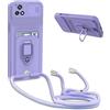 BGHHEU Cover con Cordino per Vivo Y52S 5G/Y31S 5G/Y72 5G,Custodia con Collana Collo Silicone Antiurto Case,Protezione Fotocamera Slot Carte 360° Anello Supporto,Silicone Case,Viola