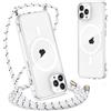 Yoedge Magnetica Trasparente Cover con Cordino per iPhone 14 Pro 6,1, [Compatibile con MagSafe] Custodia con Collana Sottile Morbida Silicone TPU Antiurto Bumper Protettivo Case con Magneti, Bianco