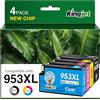 Kingjet 953XL 953 XL Cartucce d'inchiostro compatibili per Cartucce HP 953XL Multipack per HP Officejet Pro 7720 7740 8710 8715 8210 8720 7730 8218 8718 8725 8728 8730 8740 (Nero Ciano Magenta Giallo)