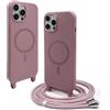 VAVAVOOMY Cover Compatible con iPhone 14 Pro Max(6.7) rimovibile custodia in silicone,[Antiurto][Antiscivolo] Custodia con Regolabile Collana per Cordino Collana Necklace Cover Corda-Rosa