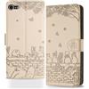 Butnyeoe Cover per iPhone 7/8/SE 2020/SE 2022 Libro,Gatti/Fiori Motivo in Rilievo Custodia,PU Pelle Protettiva Portafoglio Flip Wallet Case Con Slot per Schede e Magnetica Supporto,Beige/Cachi
