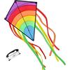 ECHOCUBE Arcobaleno Aquilone a Diamante per Bambini e Adulti, Aquilone Facile da Far Volare con 8 Lunghe Code, Ottimo Giocattolo all'aperto per Spiaggia, Parco e Famiglia (73 * 65 cm)
