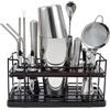 Lebarstor Kit cocktail da 20 pezzi in acciaio inox 825ml con supporto, Boston shaker cocktail set con dosatore misurino cocktail, kit barman professionale completo per casa e bar, regali per papà (argento)