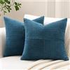 Sungeek Set di 2 federe decorative per cuscini, 50 x 50 cm, in morbido velluto a coste, a righe, con motivo patchwork a croce, in tinta unita, quadrate, per divano, letto, patio, 50 x 50 cm, blu